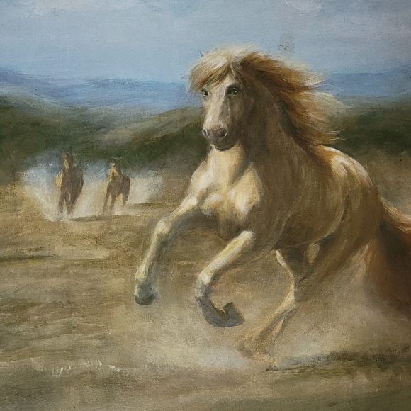 VINTAGE OIL ON CANVAS PAINTING OF WILD HORSES SIGNED BY MARCIA MCCALL 22X28 " - Picture 8 of 9